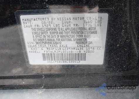 2022 Nissan Kicks S Xtronic Cvt from USA, damaged, VIN 3N1CP5BV8NL520412